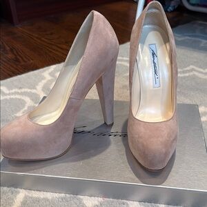 Brian Atwood Tan Suede Platform Heels